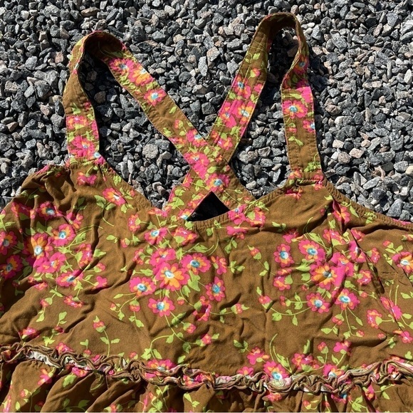 🥒 Matilda Jane On a Whim Floral Cross Back Brown Pink Sleeveless Tank Shirt S - Picture 4 of 10